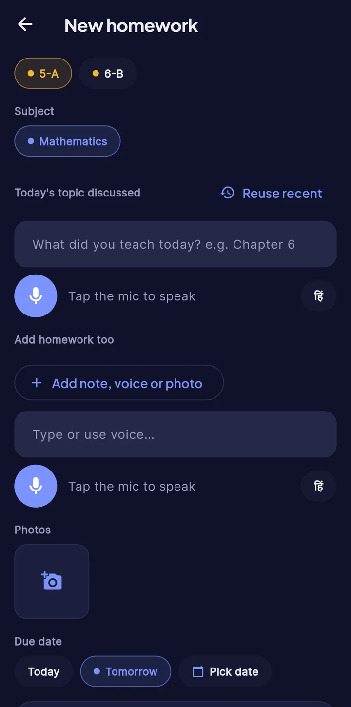 Teacher posts homework by text, voice note or photo