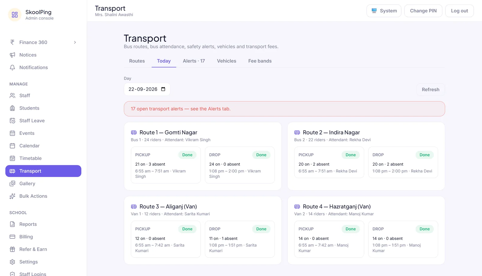 Smart bus attendance: pickup and drop for every route